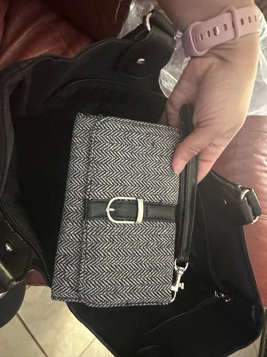 Black and Gray Herringbone Tote Bag - Women's Shoulder Bag - Picture 3 of 5